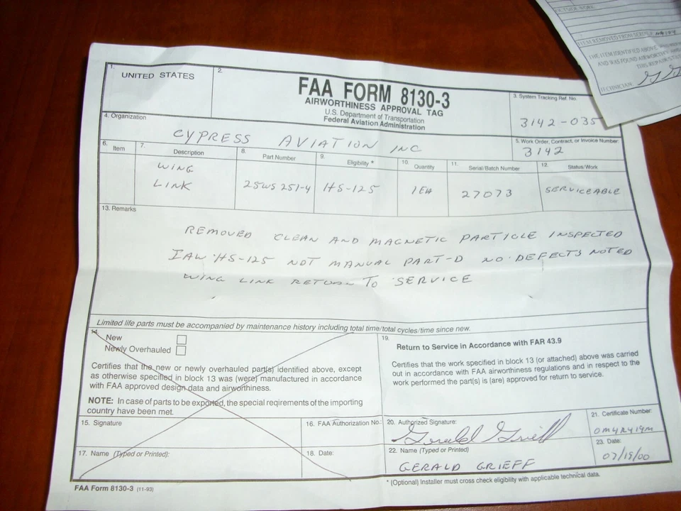 Hawker 987 Wing Link British Aerospace HS-125 Aircraft 25WS251-4 with FAA 8130 - Image 4 of 4