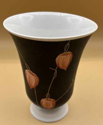 A. F. Kahla Handmalereiz German Porcelain 6  In. High Blk/Orange Vase