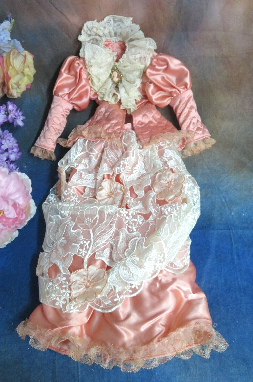 VINTAGE artist made VICTORIAN DRESS for ANTIQUE fashion doll PEACH SILK  20-26 | eBay
