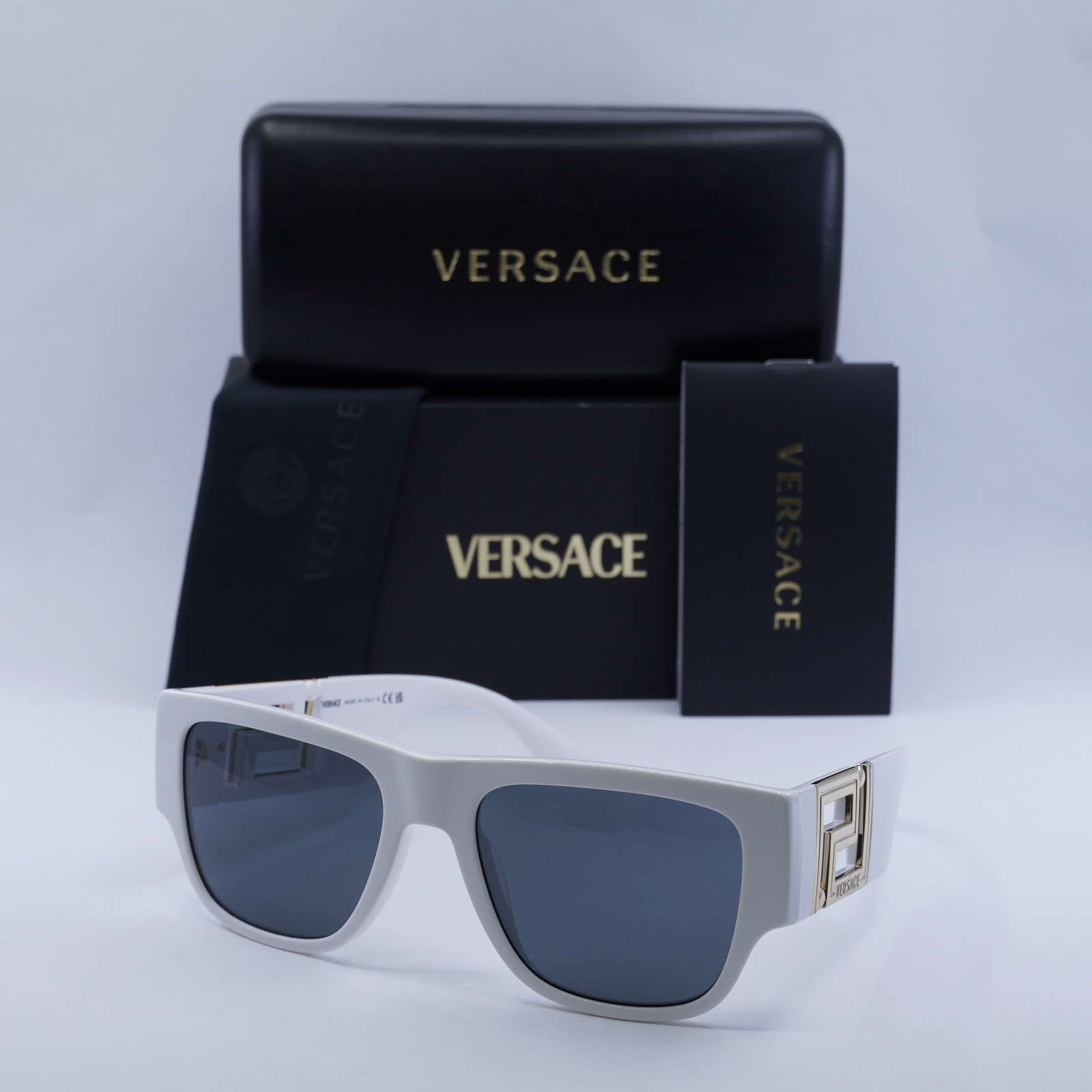 VERSACE VE4403 White Dark Grey Sunglasses 57-20-140 Authentic New