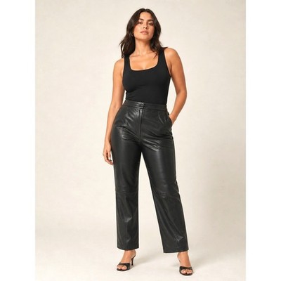 Bagatelle Womens Size 16 Black 100% Leather Straight Leg Lined Pants Y2K Moto