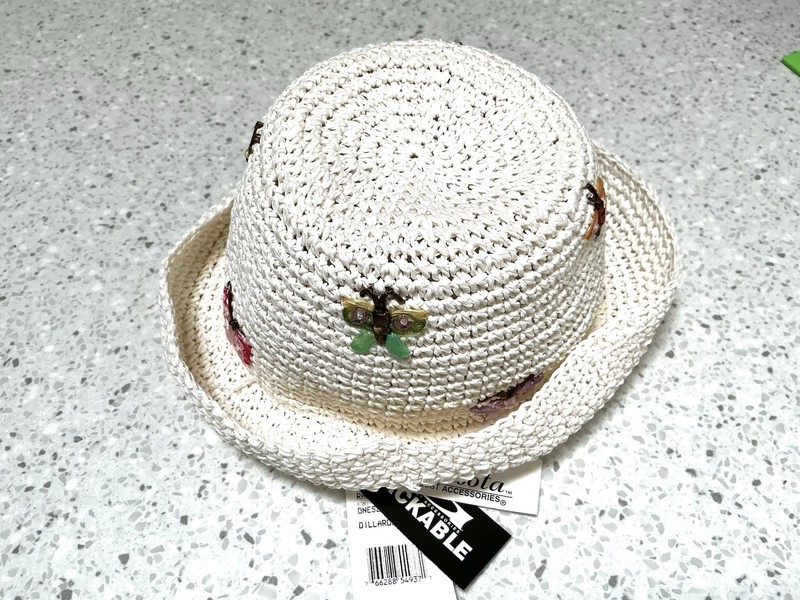 Sarasota By August Light Cream Color Straw Cloche Hat with Cute Butterflies, NWT