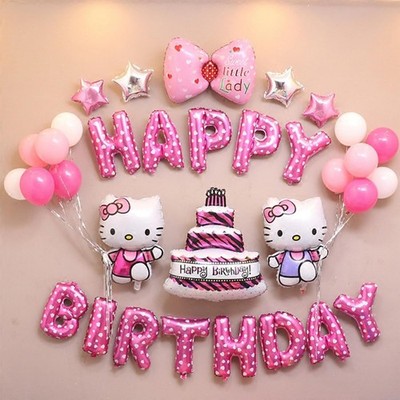 Pink Birthday Party Balloon Set   24pcs Foil Balloons, Cake & Character Balloons