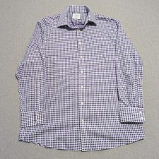 Charles Tyrwhitt Men's Dress Shirt Purple Gingham Slim Fit Non-Iron 16.5 33