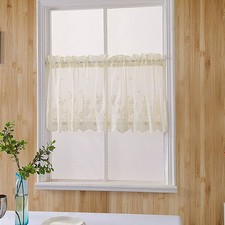 Kitchen Cafe Curtain Lace Net Valance Window Sheer Voile Short Lace Panel Decor