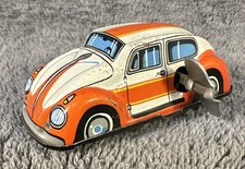 Vintage Japanese Volkswagen Beetle Wind-Up Tin Toy Minicar Works