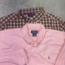 Polo Ralph Lauren Boys Button Down Shirt Lot 2 Pink Oxford Red Plaid XL 18-20