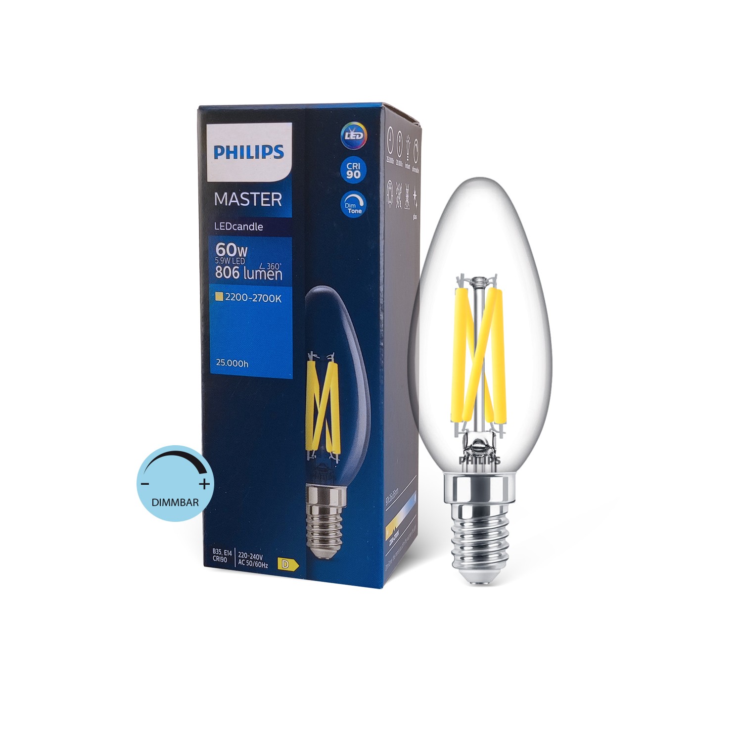 Philips Master LEDcandle DT 5,9W 60W Kerze 927 E14 klar warmweiß B35 dimmbar