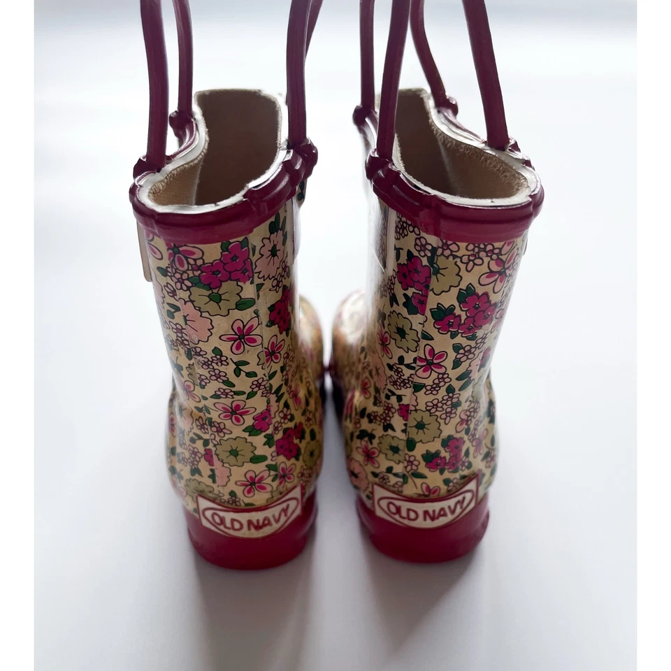 Botas de Lluvia Baby Gir'ls Vintage Antiguas Azul Marino Floral Goma Talla 12-18 Meses Foto 4 de 4