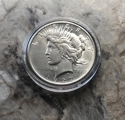 1927-D SILVER PEACE DOLLAR IN STUNNING AU CONDITION!!