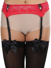 Womens Lacy Garter Belt with Front Criss Cross Design - Red