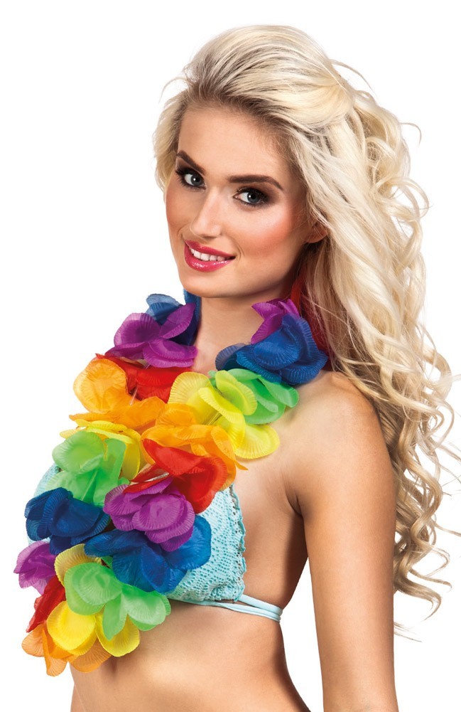 Rainbow Lei XL Hawaiian Garland Luau Flower Necklace Fancy Dress