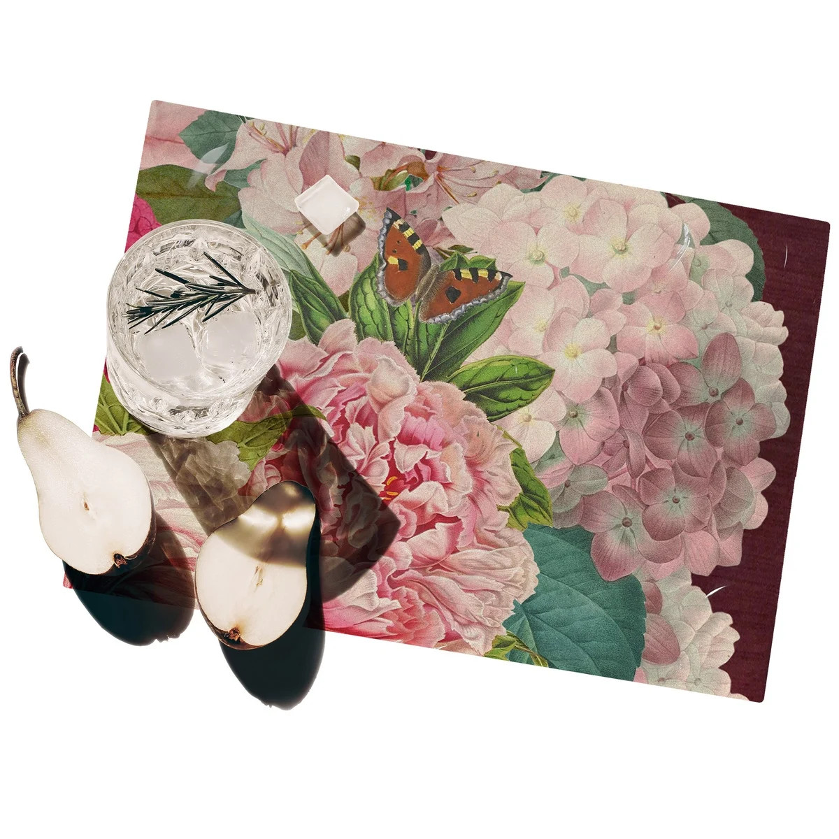 Sets de table floraux Velvet en plastique pour décorer les repas de famille sur la terrasse