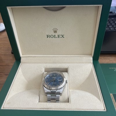 Rolex Datejust II Fluted Bezel Blue Dial Roman Numeral Oyster 41mm Watch 116334