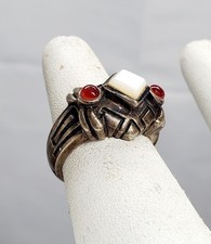 Geometric Sterling Silver MOP Carnelian Ring-SIZE 8 Native Vintage 9.8g