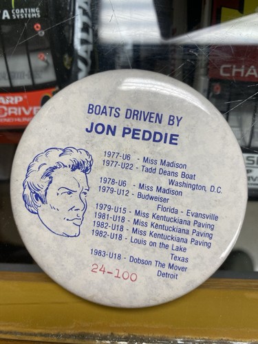 Jon Peddie Hydroplane Boat Racing Autographed Signed Pin Button Madison Indiana