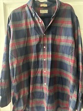 Vintage LL Bean Button Down shirt Mens XL 17-34 Navy Blue Plaid Made in USA