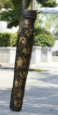 48" Old Chinese Lacquerware Gild Dynasty 9 Dragon Qin musical instrument