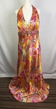 David’s Bridal Sz 14 Large Bridesmaid Gown Floral Pink Yellow Orange Zebra NWT