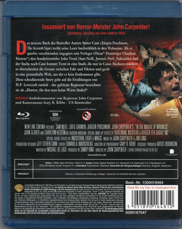 IN THE MOUTH OF MADNESS - BLU RAY DISC - JOHN CARPENTER - - Image 2 of 2