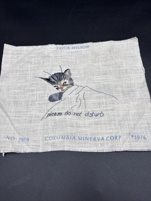 Columbia Minerva Chessie Cat Sleeping Crewel Picture #7679 Vintage 1976 Complete