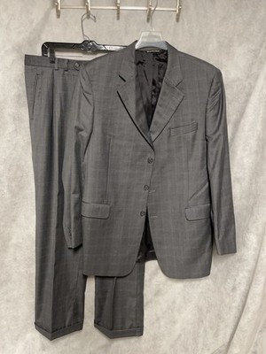Jack Victor Suit Men's 46XL Gray 3B Windowpane Academia Wool 38X35 Pants Luxury
