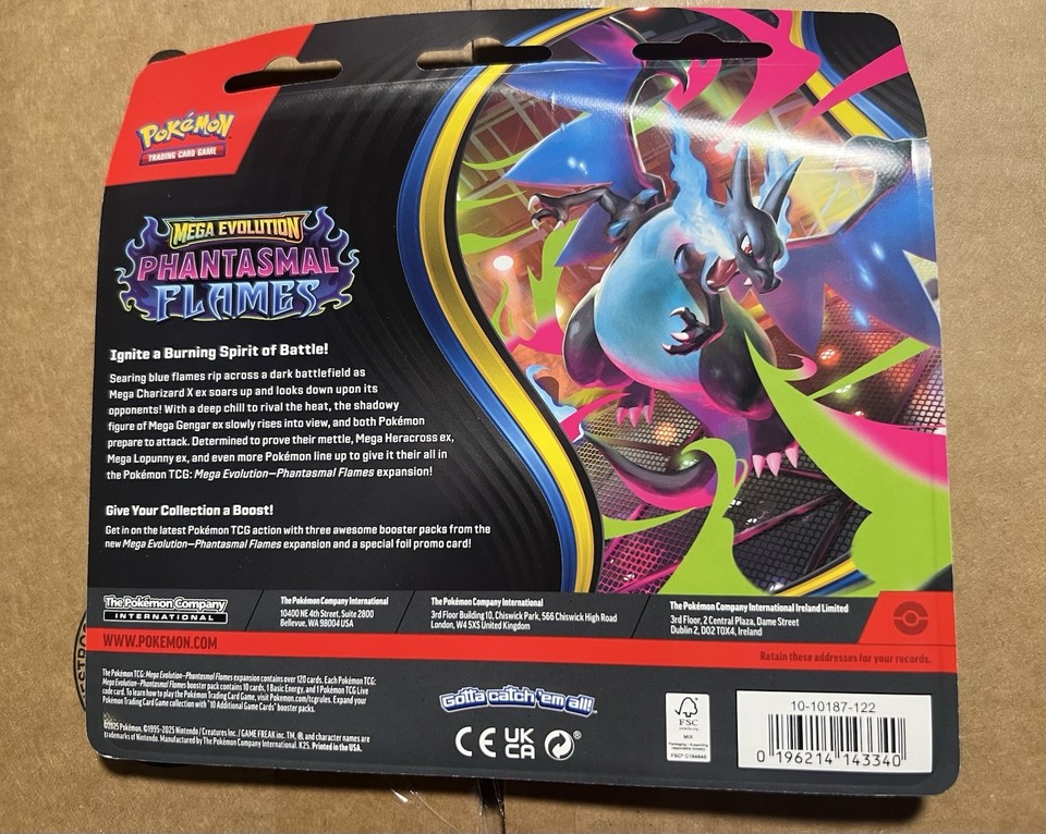 Pokemon TCG 2025 3-pack Blister Box Pokmon Phantasmal Flames 3-Pack Blister - Sealed With Promo Card (Presale 2025) Pokemon Card Pokemon TCG 2025 3-pack Blister Box Pokmon Phantasmal Flames 3-Pack Blister - Sealed With Promo Card (Presale 2025) Pokemon Card