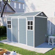 8'x6' Resin Storage Shed Outdoor Shed with Floor & Windows Waterproof for Garden