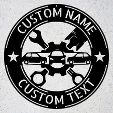 Custom Garage Metal Sign Personalized Car Mechanic Shop Decor Auto Repair Art