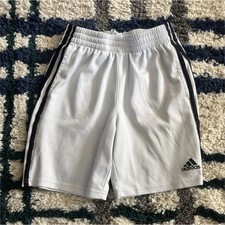 adidas Boys Mesh Athletic Shorts White Black M 10/12 Breathable Elastic Waist