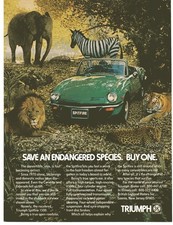 1977 Triumph Spitfire British Racing Green Car Ad 1970s Wildlife Animals 1977 Triumph Spitfire British Racing Green Car Ad 1970s Wildlife Animals