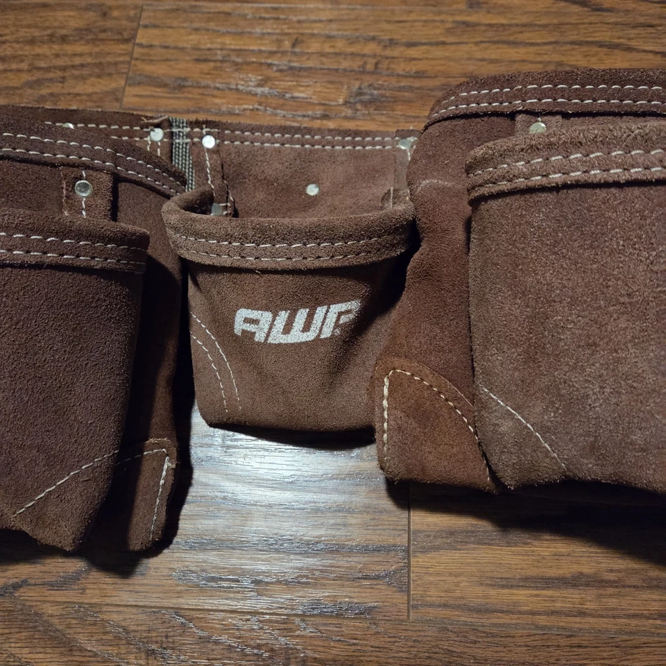 AWP Herramienta Cinturón Plataforma Bolso Cuero Marrón Construcción General Bolsillo Abatible Ajustable  Foto 3 de 4