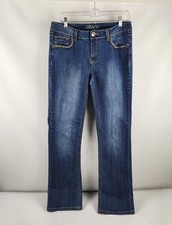 Grace in LA Jeans Womens 10 Blue Bling Flap Pockets Denim Straight Leg 32x32 
