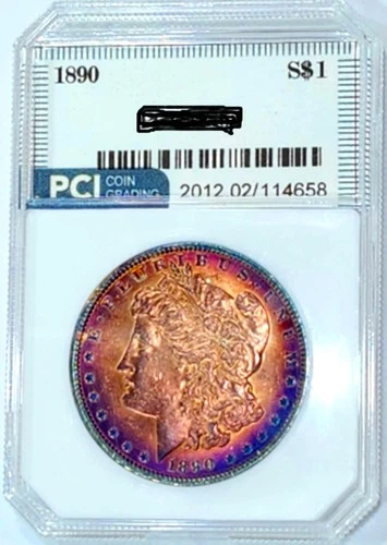 1890-P Rare Date Gem BU  Morgan Dollar  Full Lustrous Rainbow Color Toned