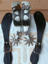 Vintage Heart Silver Concho Iron Horse Spurs with Black Straps