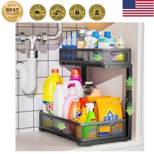 High-Quality 2-Pack Under Sink Organizers - Adjustable Pull-Out Shelves, Black