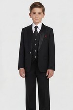 NEW boy's black tuxedo 5 piece suit for boys with satin lapel