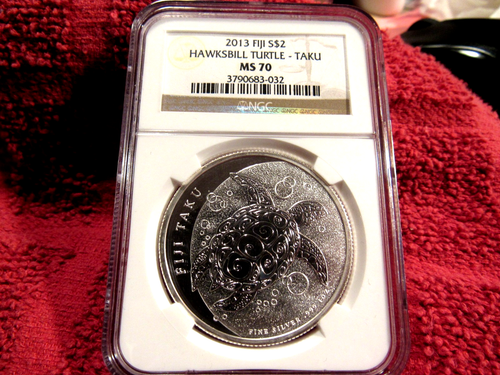 2013 FIJI S$2 HAWKSBILL TURTLE- TAKU MS 70 - Picture 2 of 12