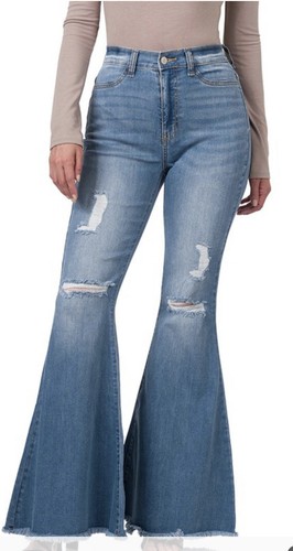 New Ladies Flare Bottom Jeans 25” Waist Distressed High Rise Stretch Denim - Picture 2 of 6
