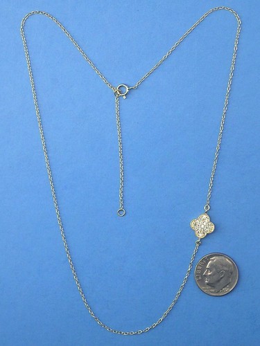 Collana catena 18" ciondolo fiore laterale oro su argento sterling 925 massiccio N322A - Foto 2 di 4