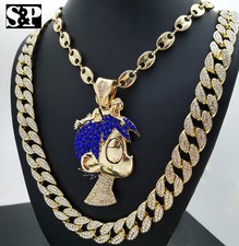 Uzi Cartoon Character Necklace  30" Full Iced Cuban Chain Hip Hop Necklace Set