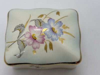 Royal Worcester Palissy Trinket Box With Floral Gold Design.