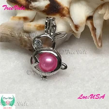 Moon Rabbit Bunny  - 925 Sterling Silver - Locket Pearl Cage Pendant- Hold 6-8mm