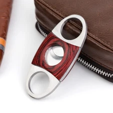 Double Guillotine Cigar Cutter Cherry Wood Stainless Steel Self Sharpening Blade