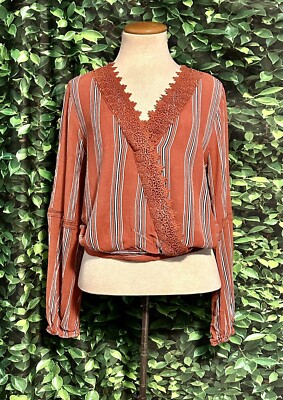 LA Gypsy Stripe Top Blouse Rust Color Brown Junior Women Medium