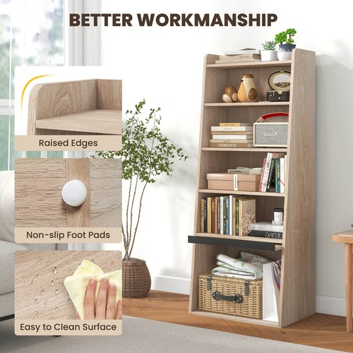 6-tier Bookcase w/ 5 Open Shelves 2 Adjustable Shelves Filp-up Door Bedroom - Picture 6 of 9