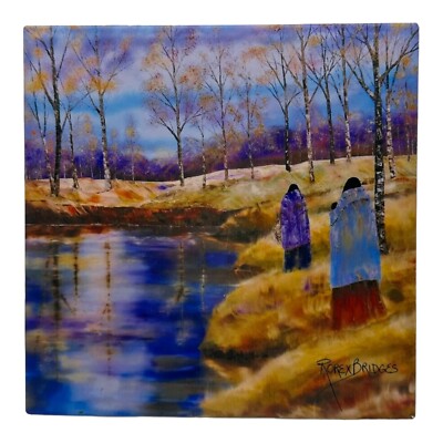 Jeanne Rorex Bridges Tile Autumn Golds 6'' x 6'' Native American Echota Cherokee