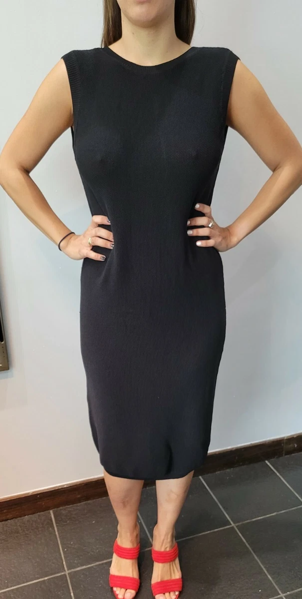 Moss Copenhagen Sweater Dress Womens Large 1 Black Scoop Open Back