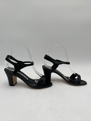 Women s Manolo Blahnik Mulia Button Leather Sandals Black Size 36