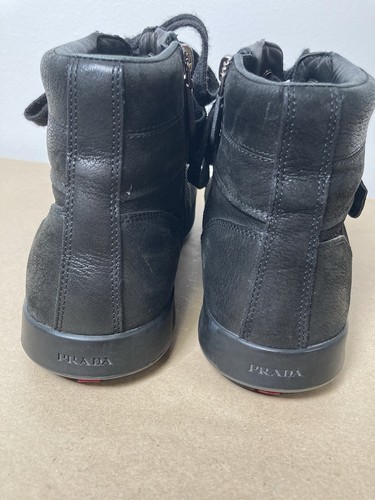 Prada Sport High Tops black Trainers Leather Suede Zip Strap Dust bag size 8.5 - Picture 5 of 24